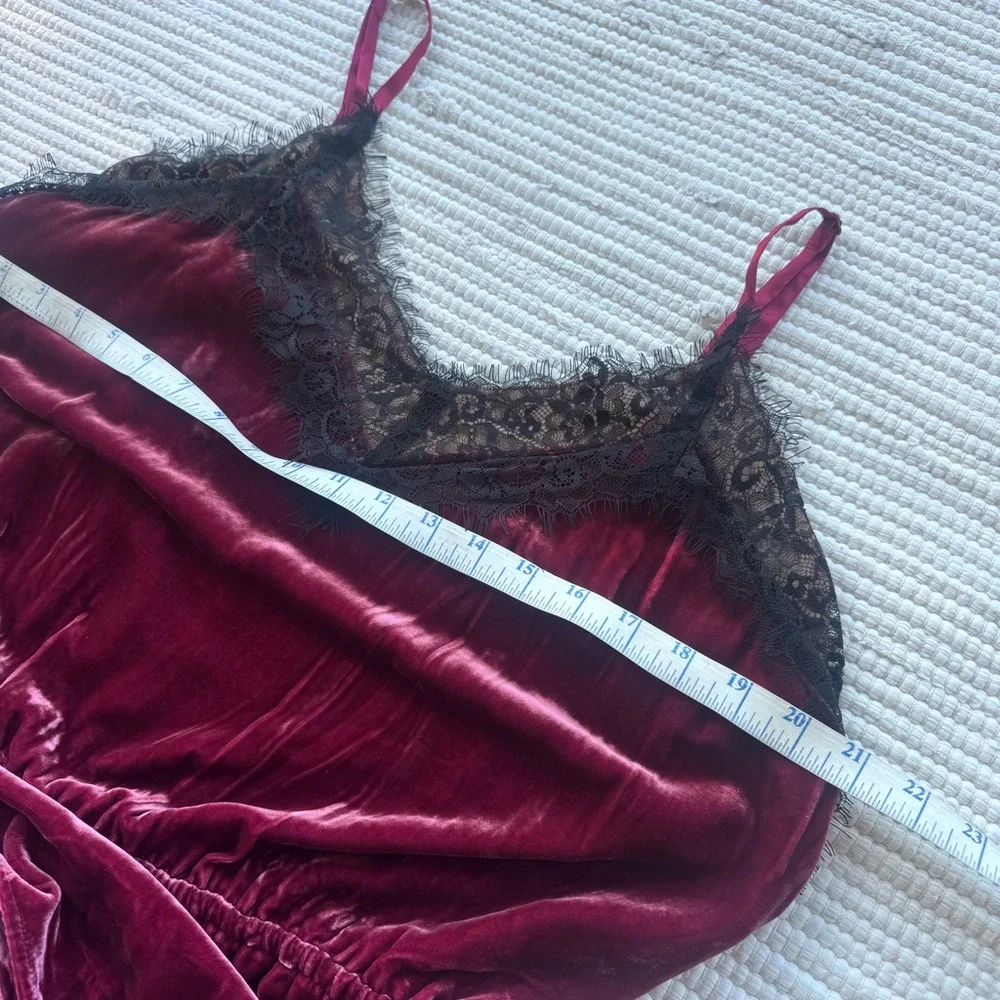 Sundance Silk Velvet Lace Slip Dress Burgundy Bias Cut Midi Size L